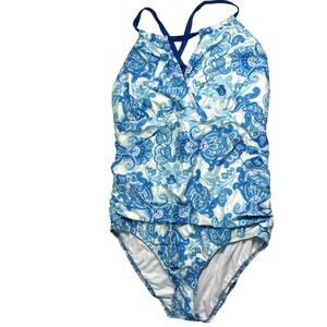 ANTONIO MELANI Blue and White Paisley One-Piece Swimsuit